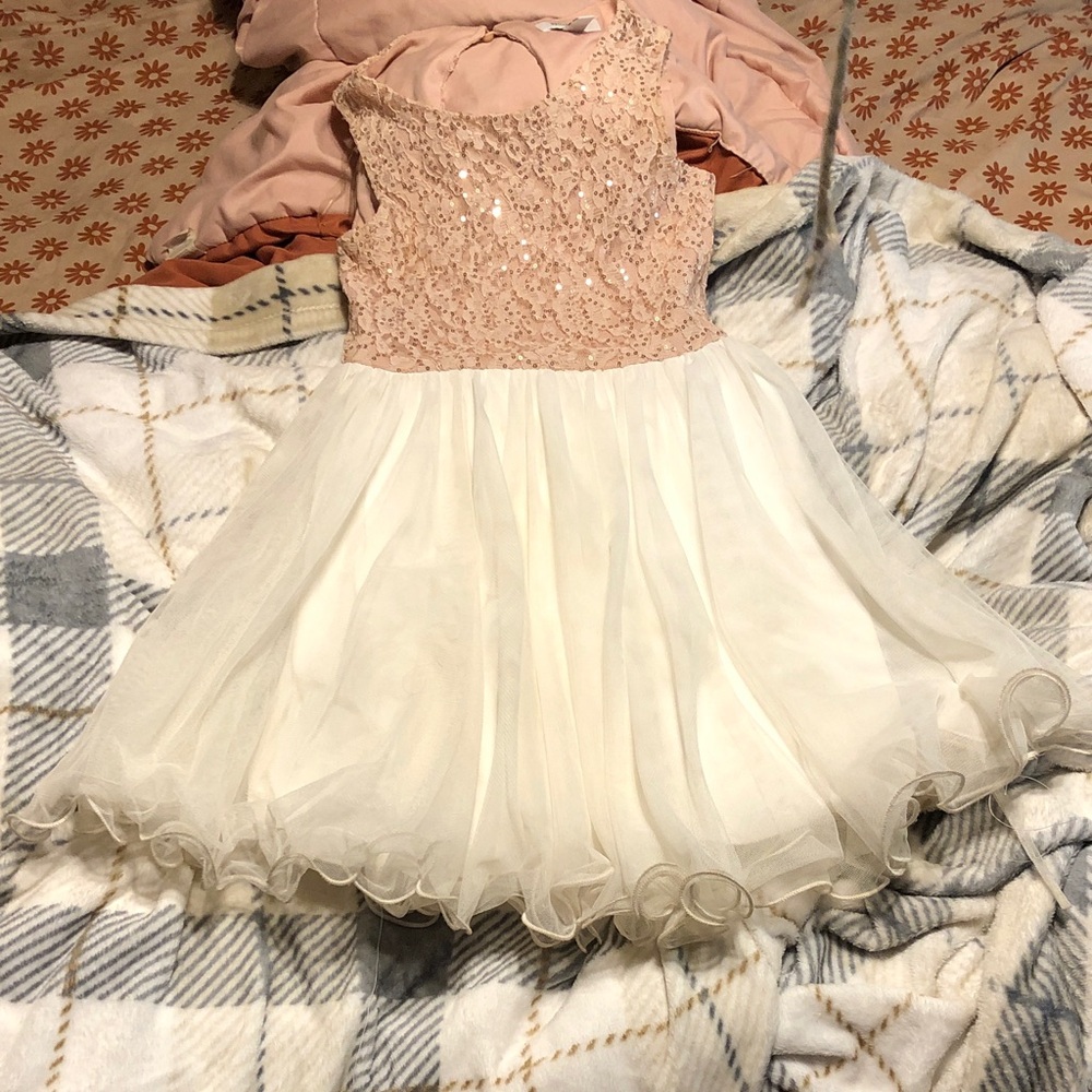 Speechless Blush Sequin Bodice Cream Tulle Party Dress